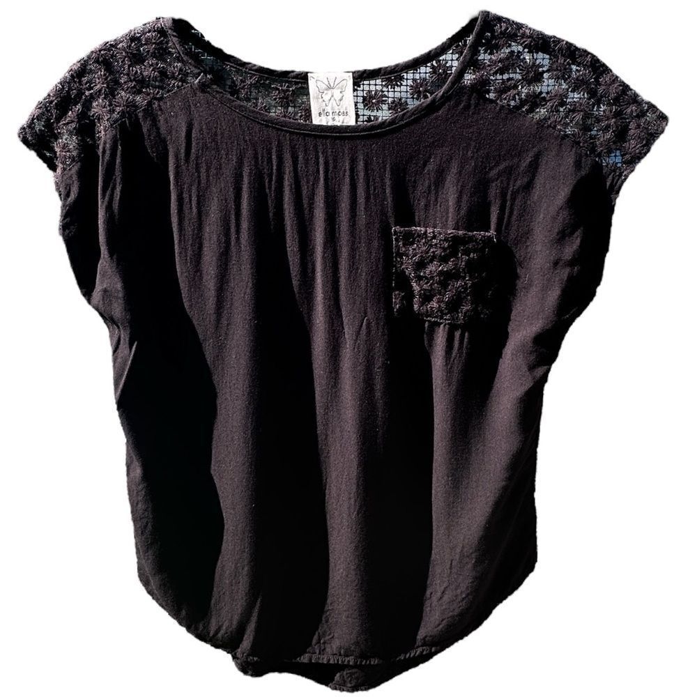 ELLA Moss Girls Black short sleeve top with Sheer Lace Girls Size 10